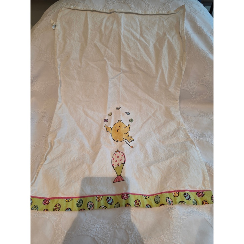 Ritz Easter Tea Towel White Cotton Juggling Chick Balancing on Egg Spring Decor